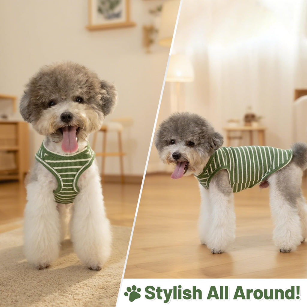 COOHAMS Dog Clothes, Stripe Dogs Shirts for Small & Medium Breeds, Pet Tank Top, Breathable Waffle Fabric Puppy Outfit, Shirt for Chihuahua, Yorkie, Dachshund, Corgi (Green, Small)
