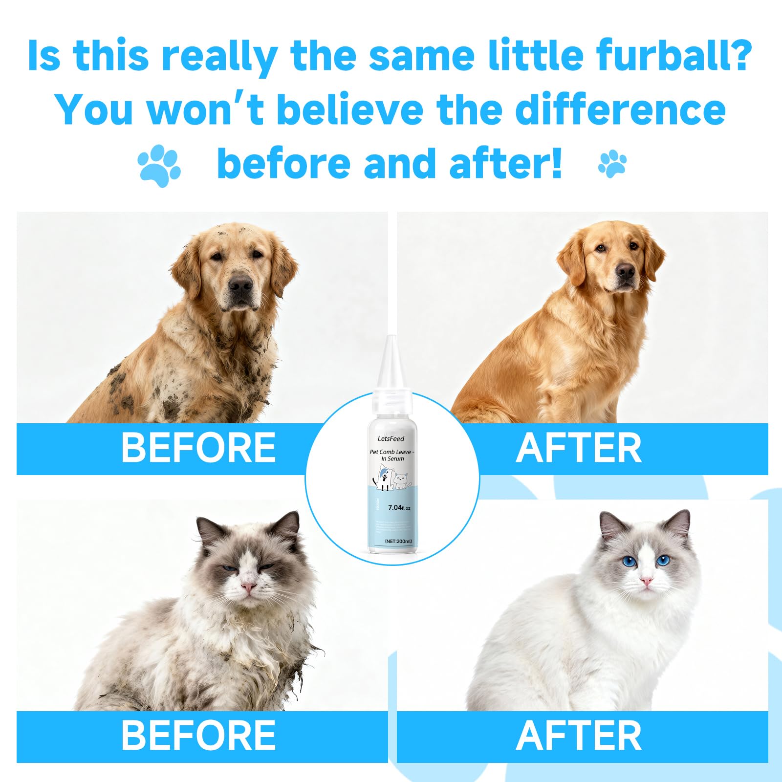 LetsFeed Pet Steam Brush for Dogs & Cats, 3-in-1 Shedding Grooming Tool