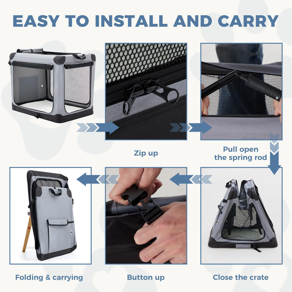 DUMOS Soft Dog Crate 24 Inch, Small Foldable Outdoor Cat Carrier