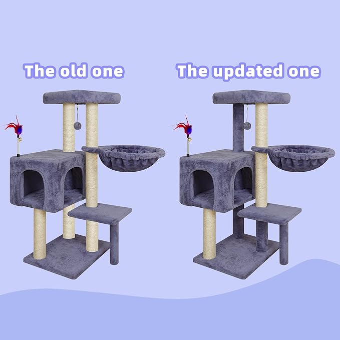 AIWIKIDE Cat Tree Has Scratching Toy with A Ball Activity Centre Cat Tower Furniture Jute-Covered Scratching Posts (Grey, 36.6'')