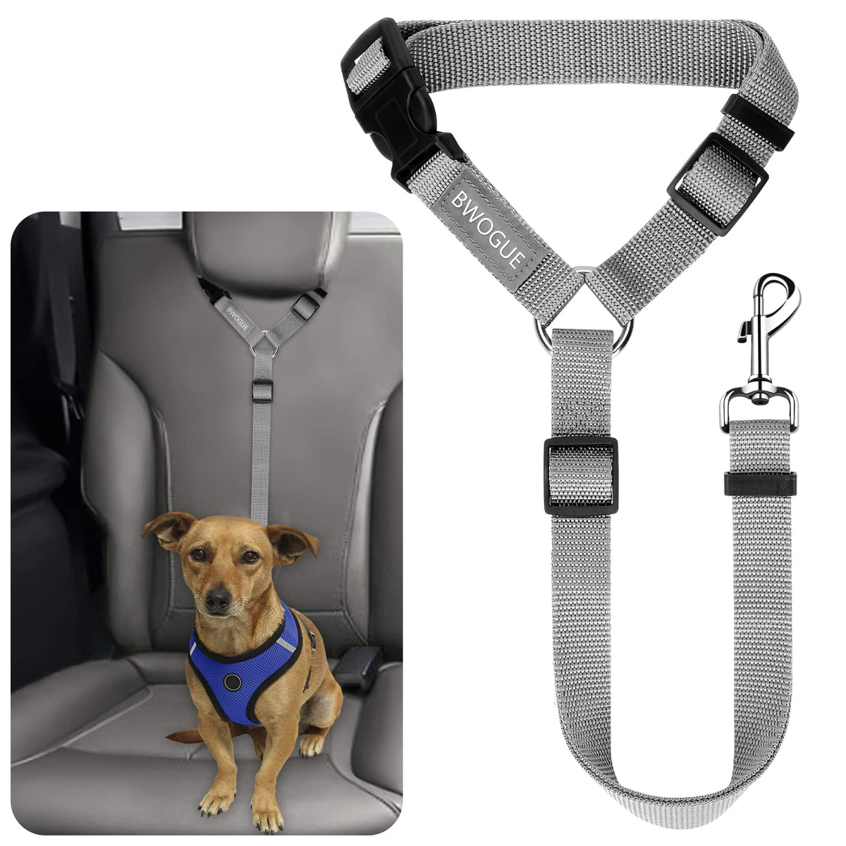 BWOGUE Dog Seat Belt for Car, Headrest Restraint Reflective Bungee, 1 Pack