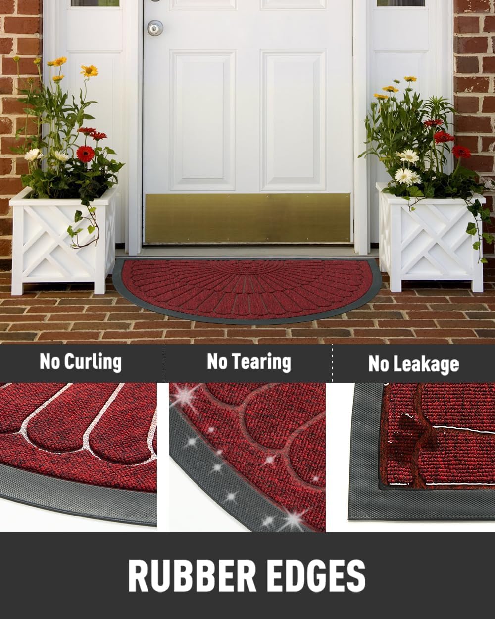 tchdio Door Mat Outdoor Indoor Entrance Doormat-Semicircular Durable Rubber Non Slip Front Door Mat for Outside Inside Entry Entryway Dirt Trapper WelcomeMat for Muddy Paws and Shoes-Red 24”x47”