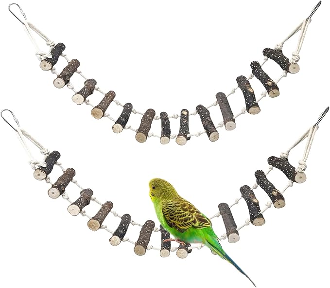 BNOSDM Wooden Bird Ladders Parrot Bridge Rope Ladder Bird Toy Pet Climbing Ladder Parakeet Cage Accessories Suit for Budgie, Lovebird, Conure, Cockatoo, Finch