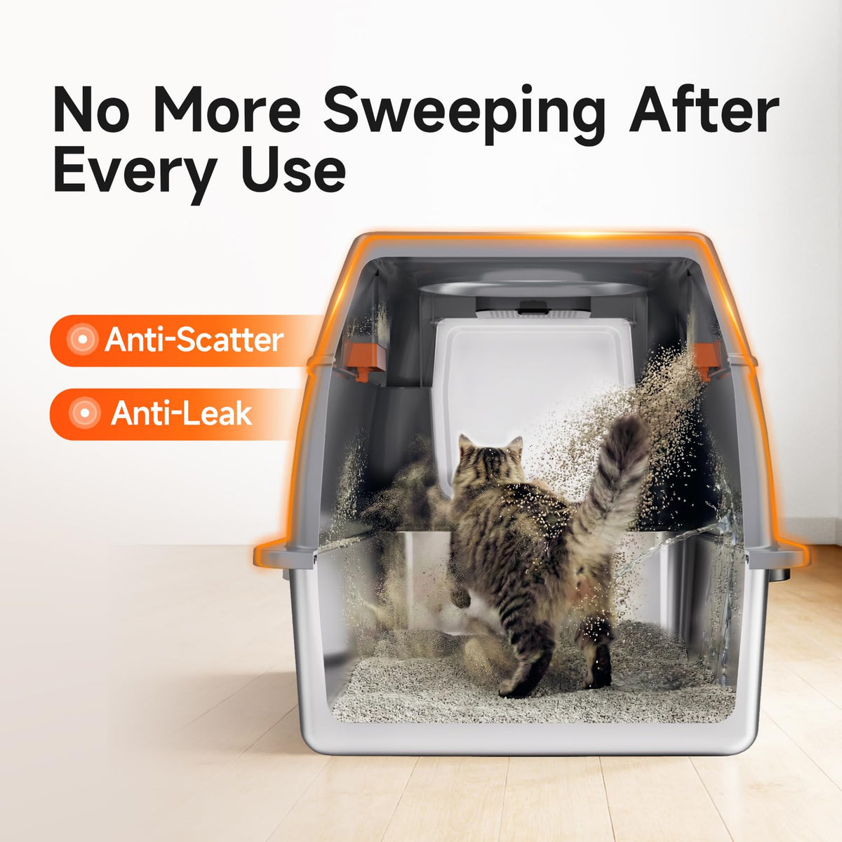 Tevila XL Enclosed Stainless Steel Litter Box with Lid, Dark Gray