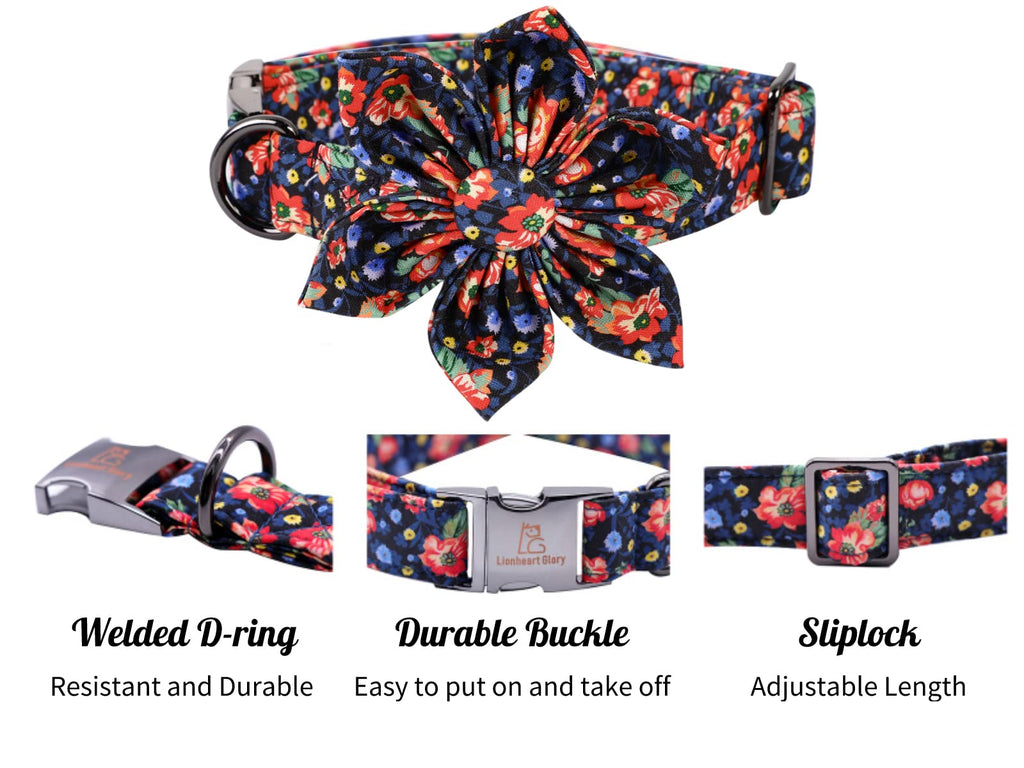 Lionheart Glory Dog Collar With Flower - Cute Floral Pattern Adjustable Pet Collar for X-Small Dogs