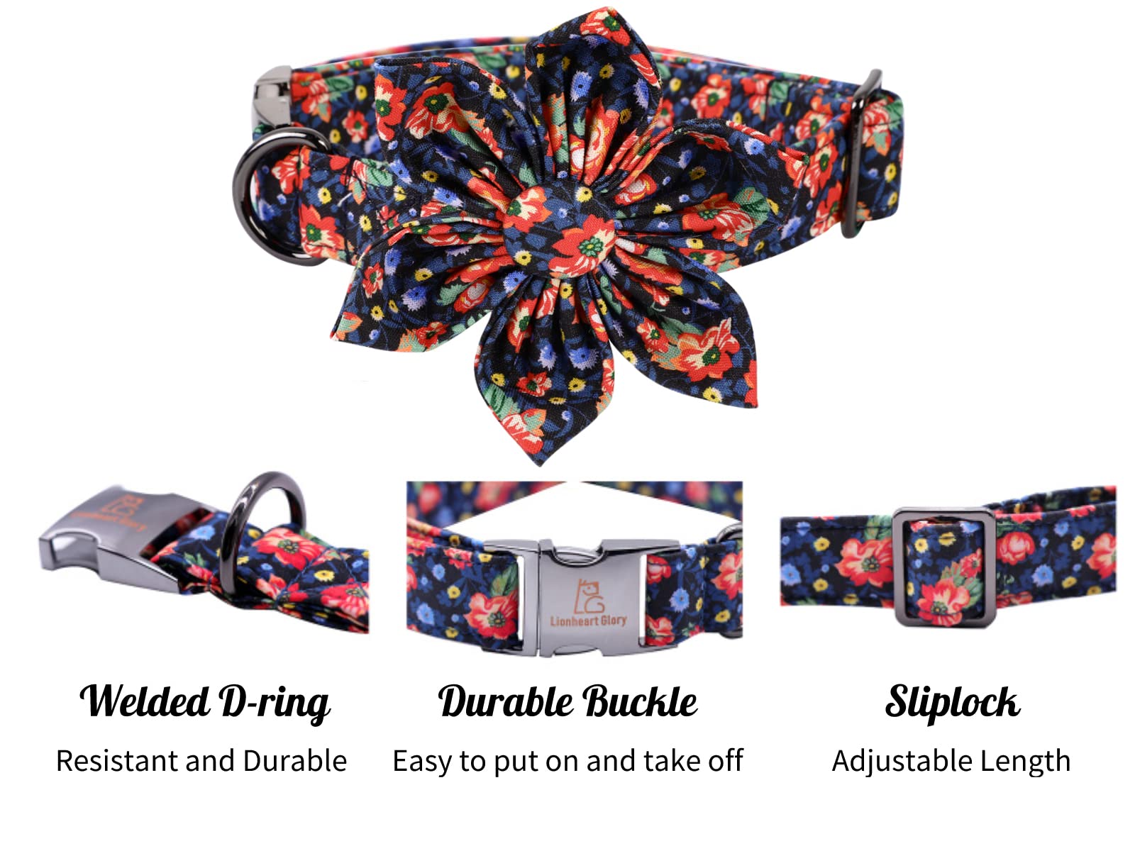 Lionheart Glory Cute Floral Pattern Pet Collar - Adjustable for X-Large Dogs