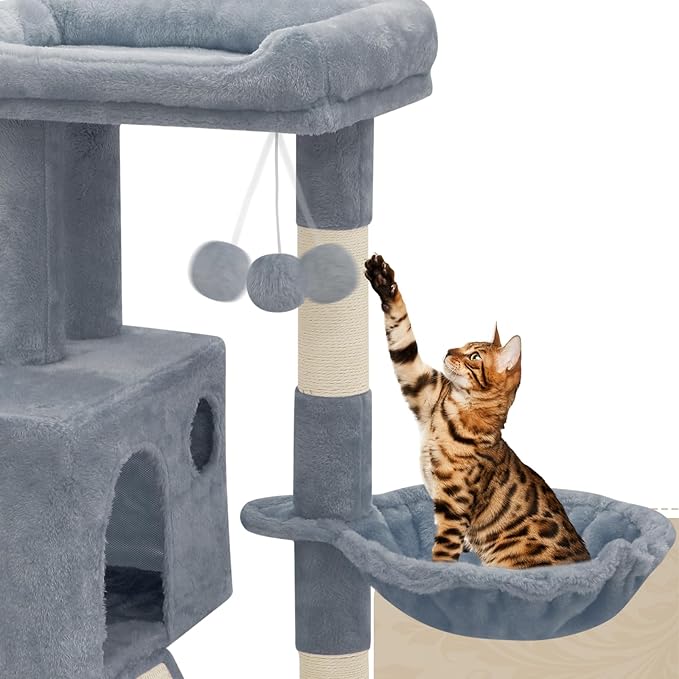 Athena Collection 36" Cat Tree Tower for Indoor Cats, Light Gray