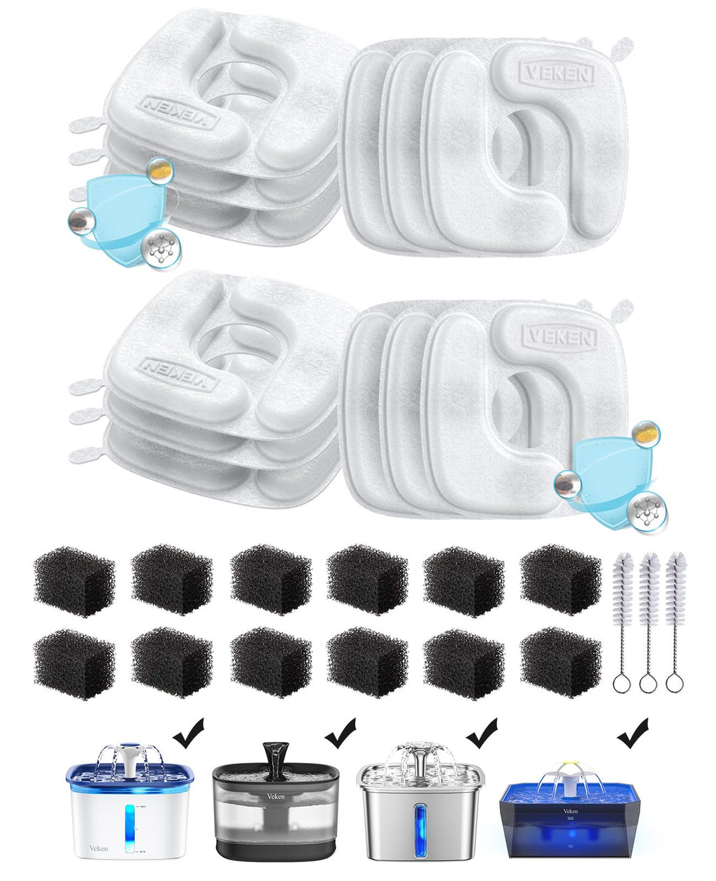 Veken Cat Water Fountain Filters, 12 Pack Replacement Filters
