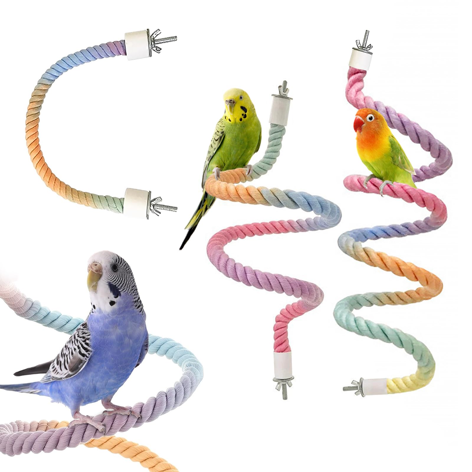 3pcs Gradient Colorful Bird Rope Perch Stand