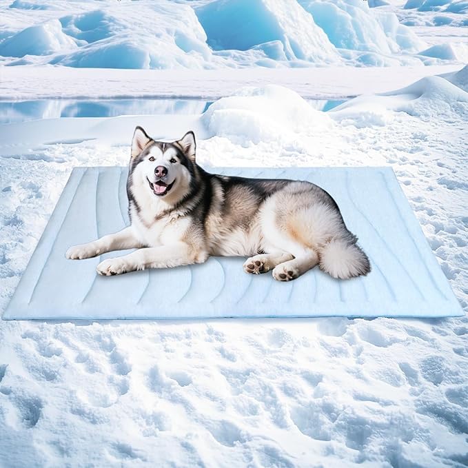 BECEMURU Dog Cooling Mat, Q-MAX＞0.46 Thickened Breathable Cold Pad for Summer Active Extra Large Dog, XL 60"x40" Indoor Outdoor Kennel Crate Pet Bed, Rapid Cooling Washable Durable Non-Gel Blue