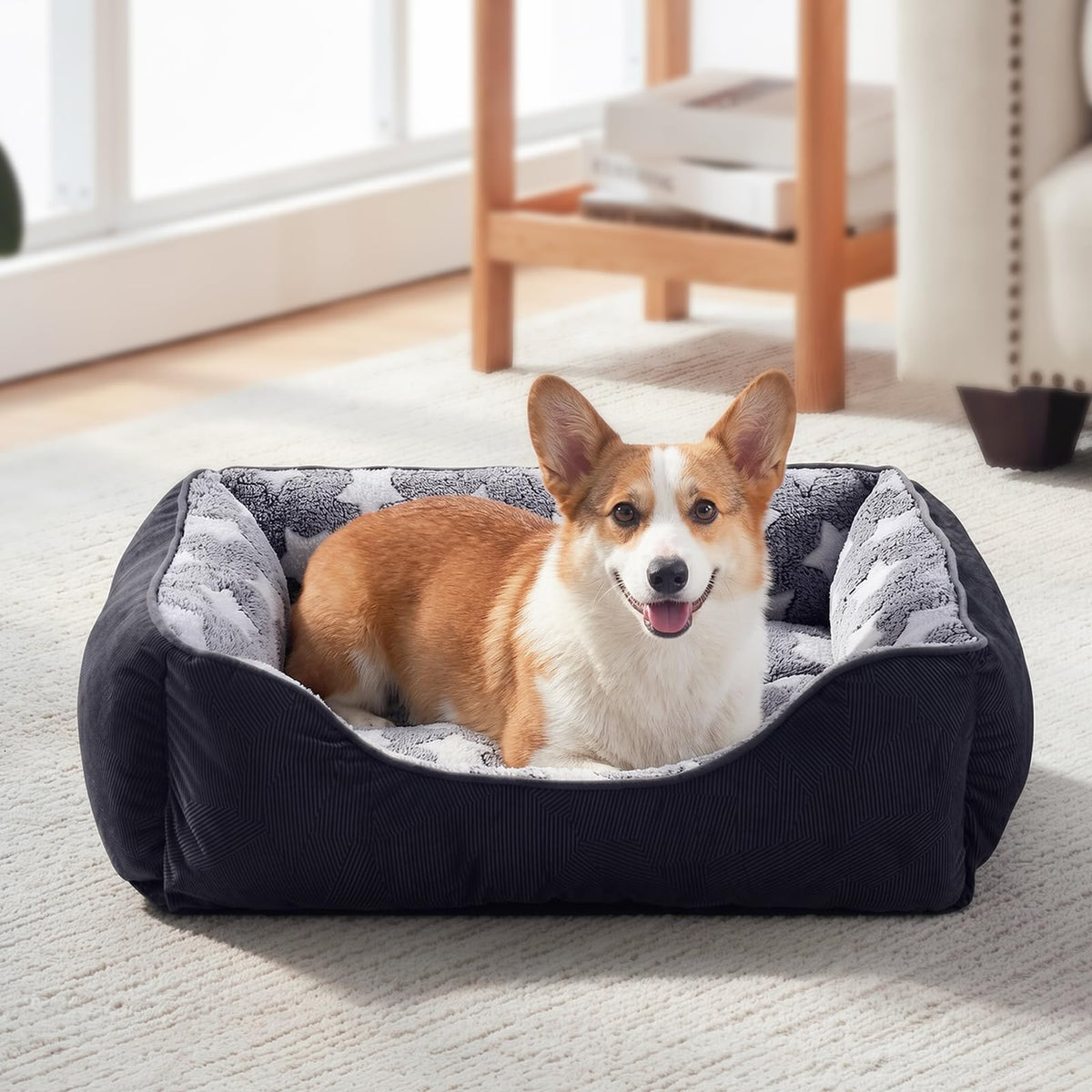 GASUR Large Dog Bed, Rectangle Washable Pet Beds, Orthopedic Dog Sofa Bed, Durable Pet Cuddler Anti-Slip Bottom, Soft Calming Sleeping Warming Puppy Bed (L (35"x 25"x 9"), Black)