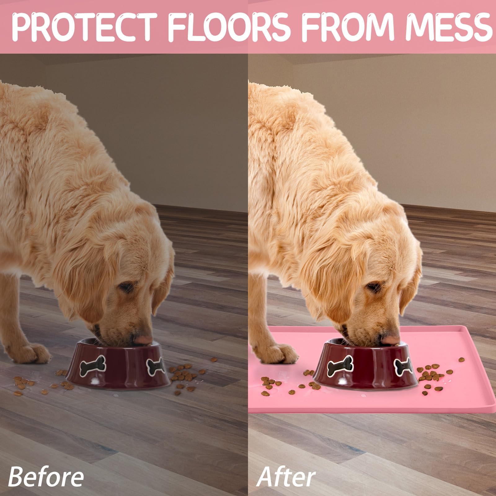 MateeyLife Silicone Cat & Dog Food Mat for Floors Waterproof, Anti-Slip Dog Bowl Mats for Food and Water, Pet Feeding Mats with Lip to Prevent Spills, Pet Placemat for Messy Drinkers to Protect Floors