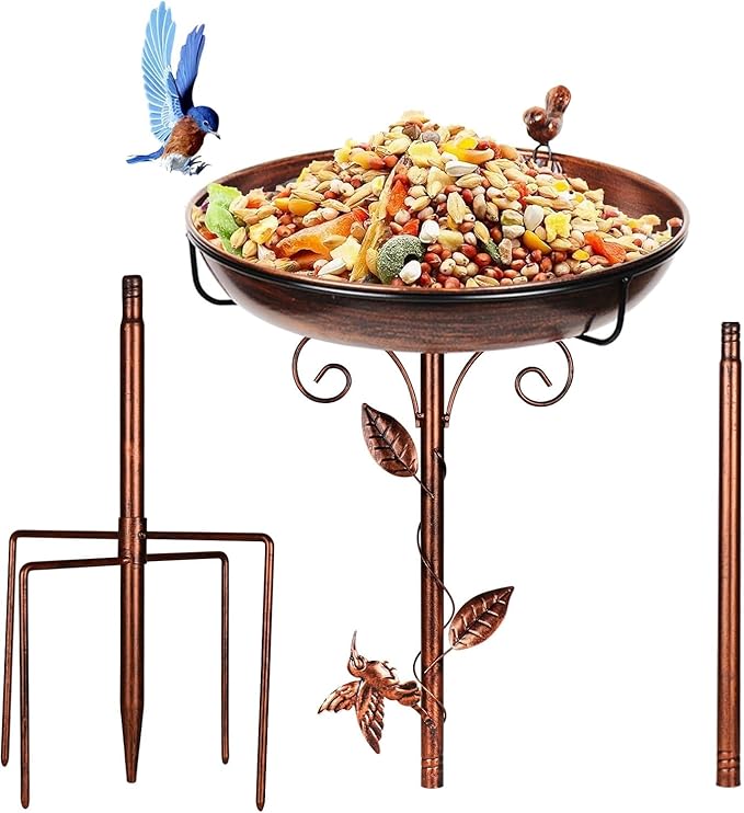 GRECOMEIN 12 Inch Metal Bird Bath for Outside（Bronze）