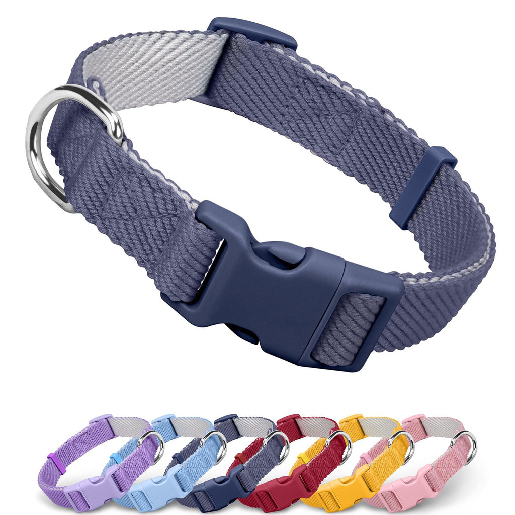 Dynmeow Soft and Breathable Cotton Dog Collar, Durable Adjustable Heavy-Duty Pet Collar with Quick-Release Buckle, Lightweight for Sensitive Skin for Large Dogs, Navy-Blue, L