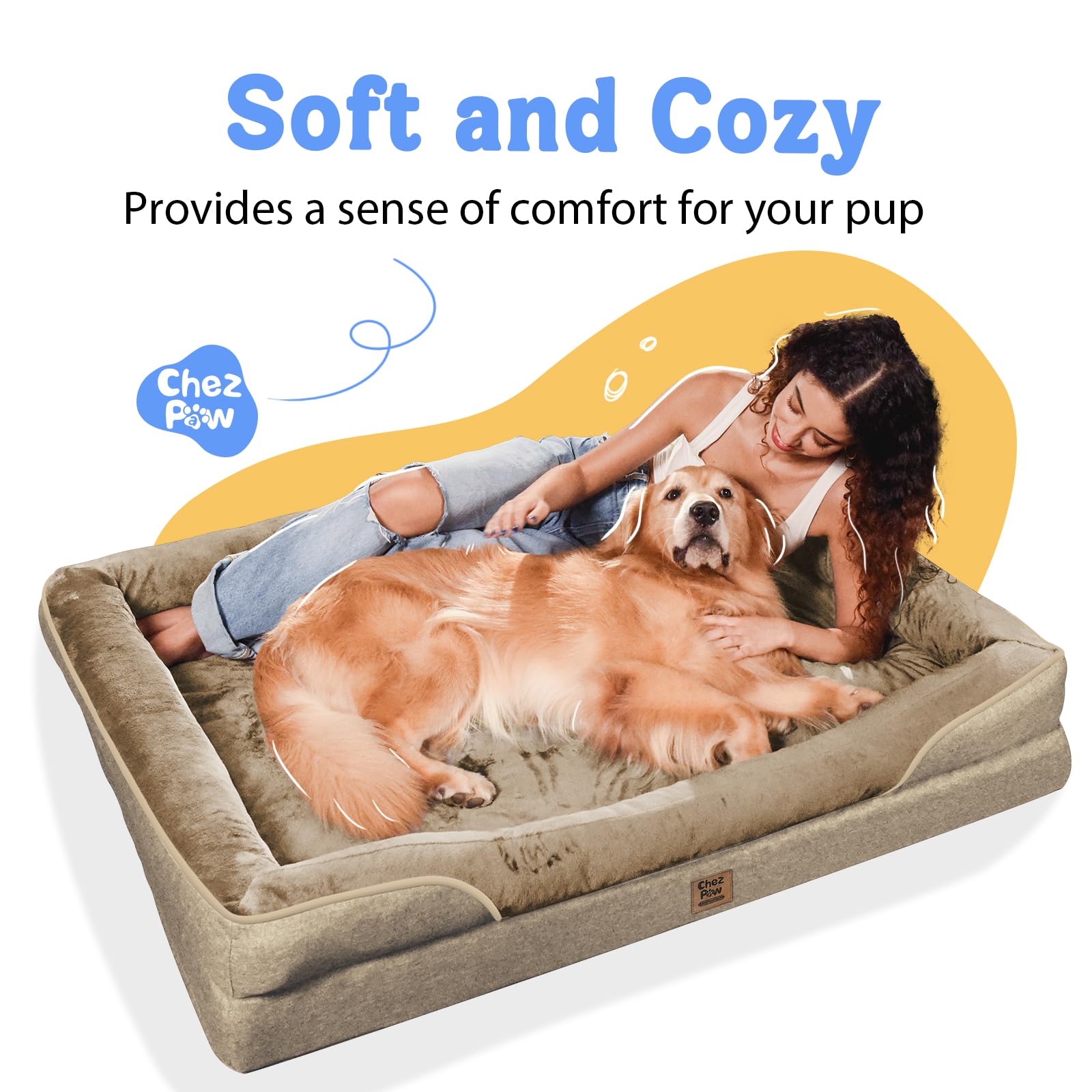 Chez Paw Orthopedic Waterproof Dog Bed for Medium and Large Dogs