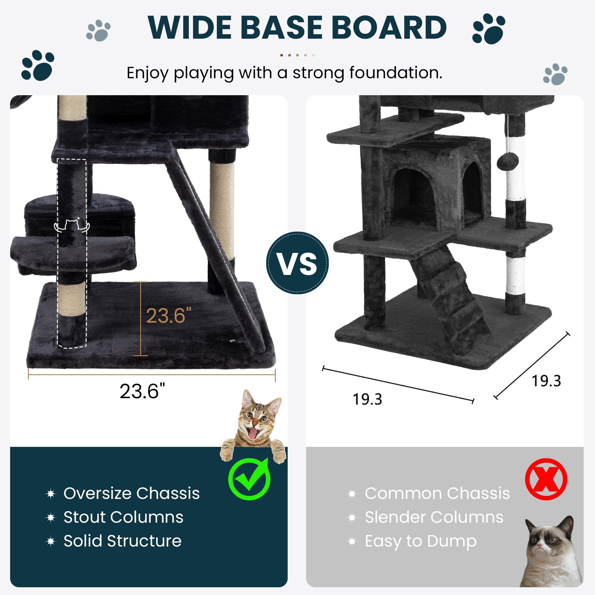 SHA CERLIN 65in Larger Cat Tree Tower Condo for Indoor Kitties/Multi-Level Furniture Activity Center with Wide Base/Cozy Plush Cat Perches/Baskets/Sisal Scratching Posts and Hammock/Dark Grey