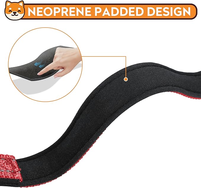 PWOD Reflective Dog Collar, Adjustable Soft Neoprene Padded Nylon Pet Collars with Buckle for Large Dogs, Red,L