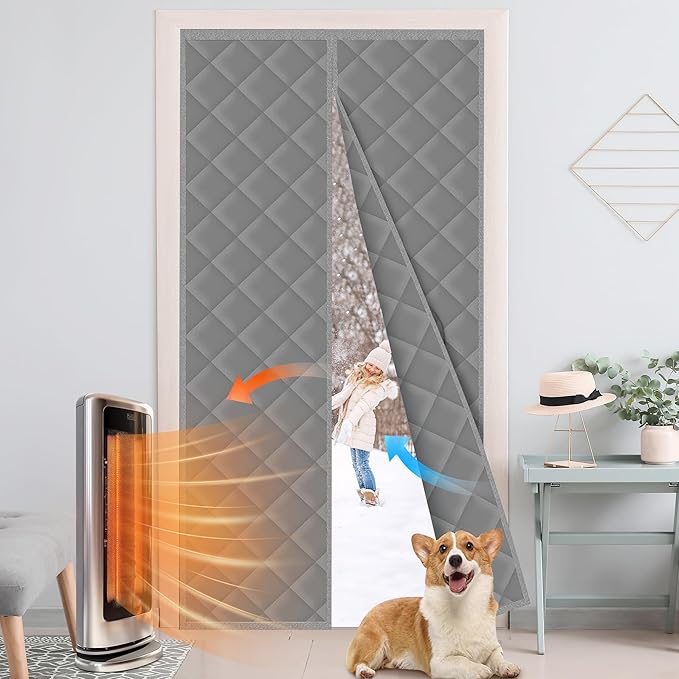 Cotton Thermal Door Screen Draft Stopper Cover Made of Oxford and Cotton Fill Fit 34x82inch Door Screen Door Itself Size 36x84inch Curtains for Winter, Insulated Door Curtain for Doors