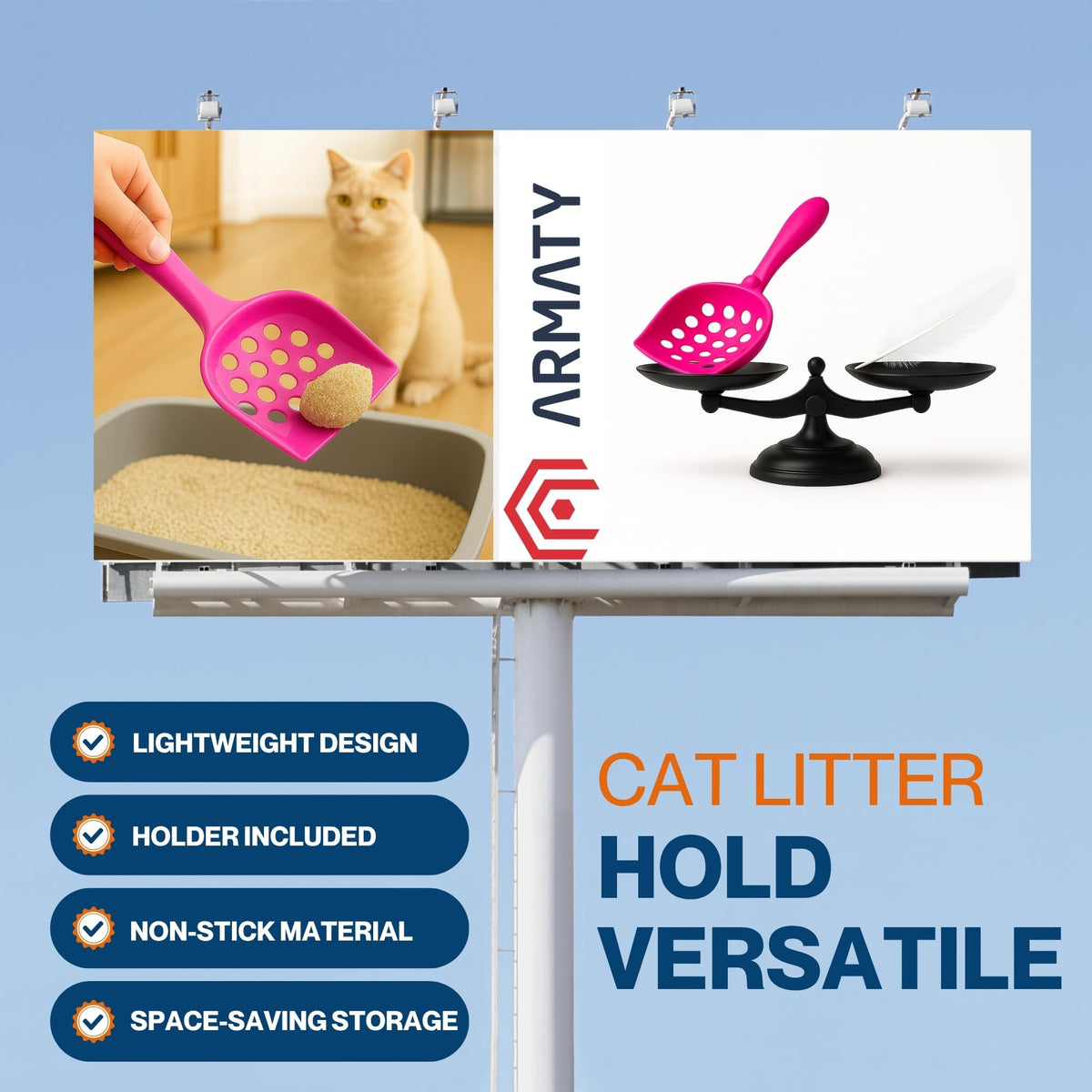 ARMATY Small cat Litter Scooper with Holder: Perfect for Small Spaces. cat Litter Scooper with Holder: Easy to Store Anywhere. cat Scooper for Litter Box - Pellet Litter Scoop (Hot Pink)