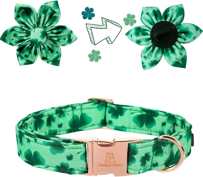 Lionheart Glory St. Patrick's Day Dog Collar, Dog Collar with Flower, Cute Floral Pattern Pet Collars Adjustable Pet Collars for X-Small Dogs