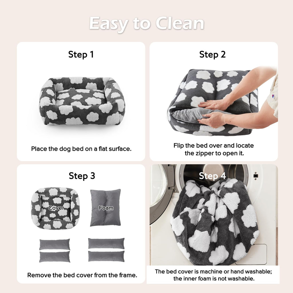 JOEJOY Large Dog Beds Large Sized Dog, Rectangle Washable Orthopedic Pet Bed with Removable Zipper Cover, Cute Soft Calming Puppy Pet Bed with Jacquard Shaggy Plush & Non Skid Bottom