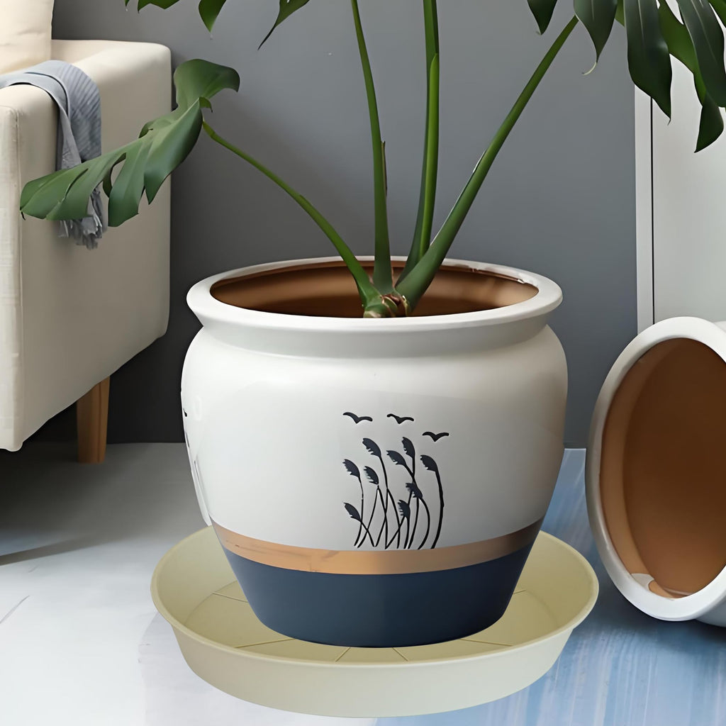 Bleuhome 2 Pack of 20 21 inch Plant Saucer Round, Deep Plant Saucers for Pots, Heavy Duty Plastic Plant Drip Tray for Indoors Outdoor, Bird Bath Bowls, Plant Trays for Planter 19-22" (21 inch, Beige)