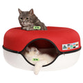 Cattasaurus Peekaboo Cat Cave Donut for Multiple & Large Cats up to 30-45 lbs, 3-in-1 Self Warming Cat Bed, Tunnel & Scratcher for Indoor Cats, Washable & Detachable Dog Bed (Ruby Snowball, Large)