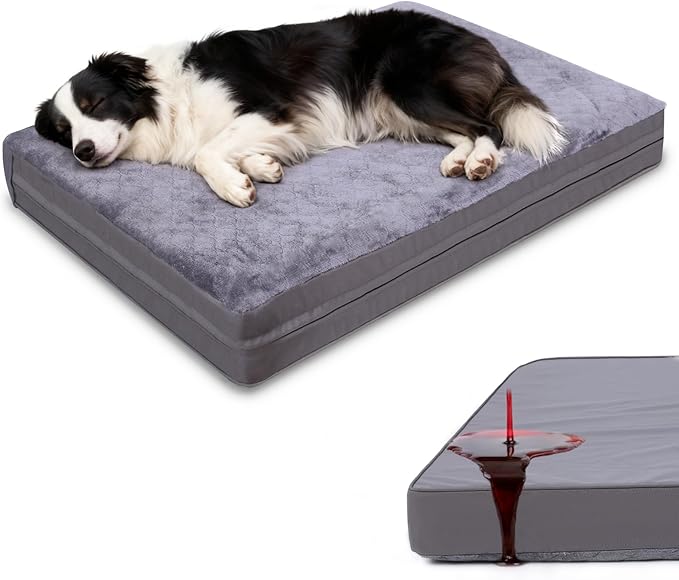 Waterproof Large Dog Bed - XL Dog Bed for Crate, Washable Crate Bed with Orthopedic Pet Mat with Egg Crate Foam, Anti-Slip, Reversible & Washable Cover, 41" x 27", Gray