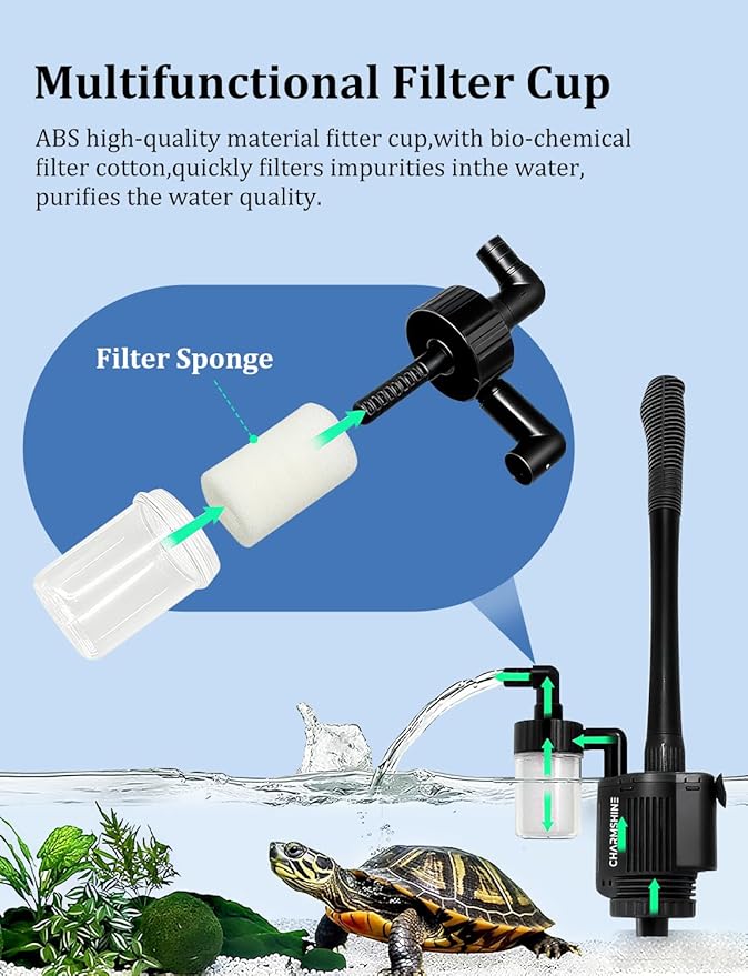 Gravel Vacuum for Aquarium, 6 in 1 Fish Tank Cleaner Tool Kit Electric Vacuum Gravel Cleaner for Aquarium Automatic Water Change, Wash Sand, Water Circulation,With Filter Cup, Hose Clamp (370GPH 22W)