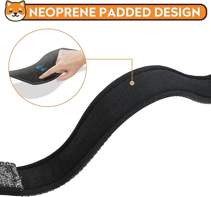 PWOD Reflective Dog Collar, Adjustable Soft Neoprene Padded Nylon Pet Collars with Buckle for Large Dogs, Black,L