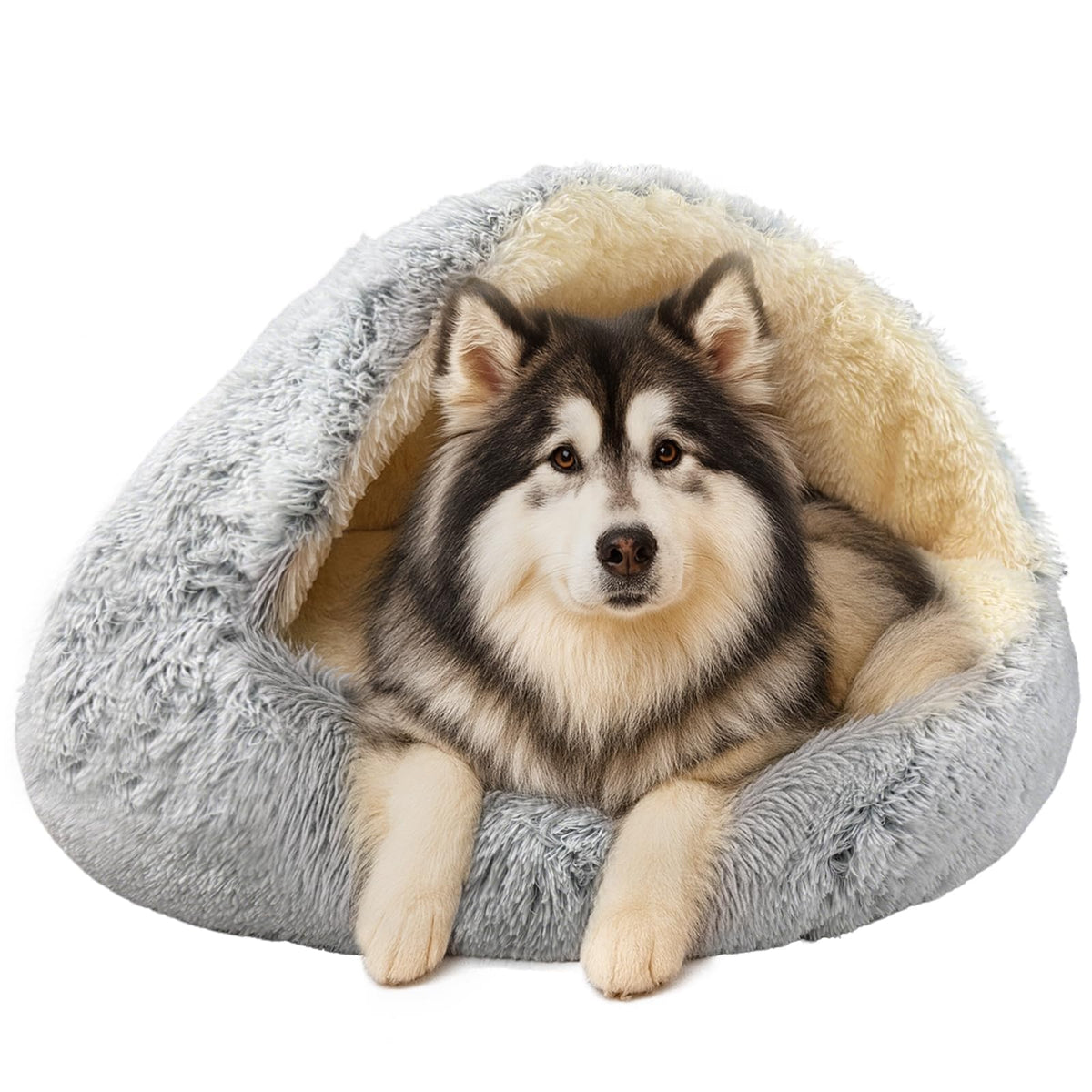 ShinHye Cat Bed Round Plush Fluffy Hooded Cave, 20×20inch, Multicolor