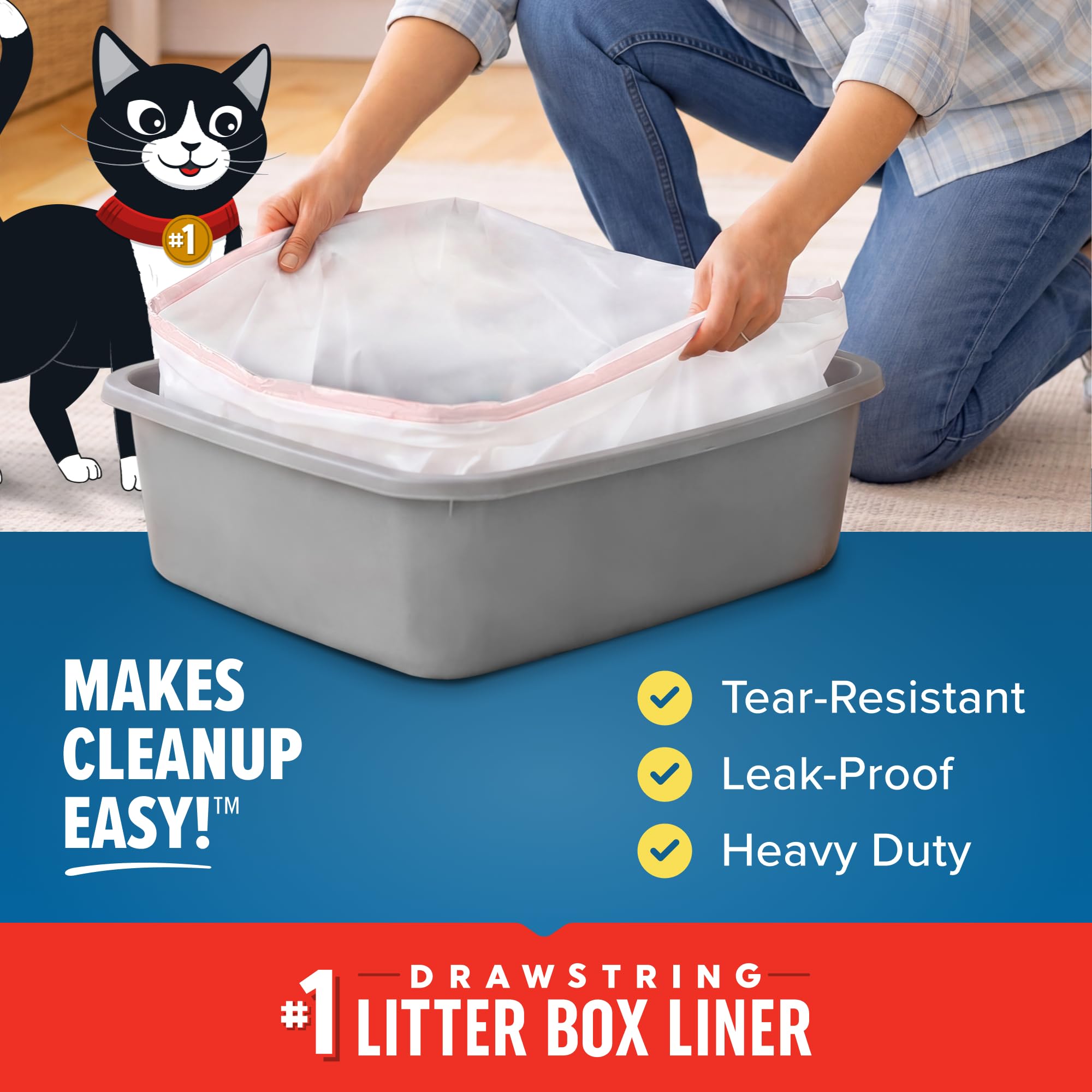 Jonny Cat Litter Box Liners: Heavy Duty - Tear & Leak Resistant - Drawstring Close - Jumbo, 5 Count