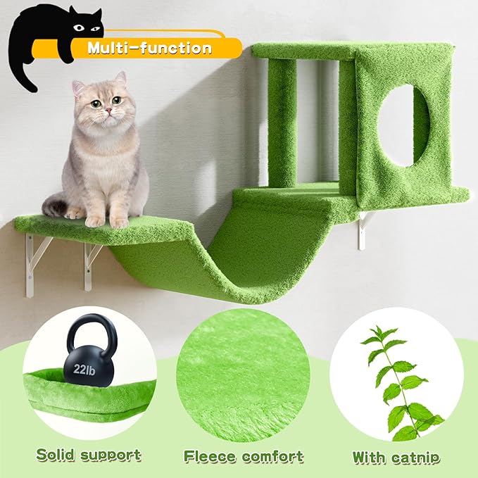 NUNU LAB Cat Wall Shelves, 6 Pcs Luxury Wall-Mounted Cat Climber Set, Green