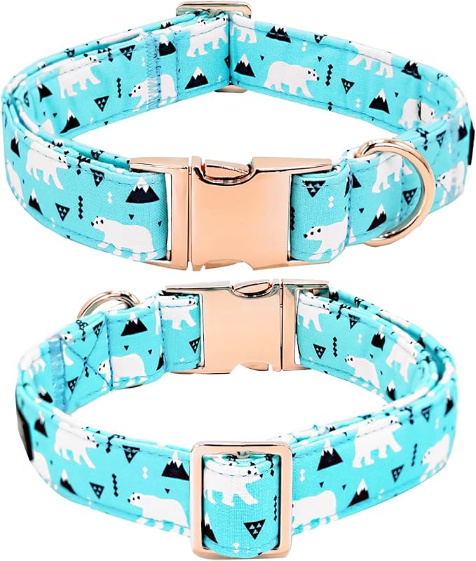 Dog Collar, Bow Collar Blue Bear Pattern Pet Collar Cute Bow Tie Soft Girl Boy Dog Collars with Metal Buckle for Medium Dogs