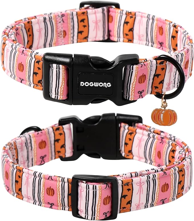 DOGWONG Fall Dog Collar- Pink Halloween Dog Collars Adjustable Classic Halloween Dog Collar for Small Medium Large Dogs M