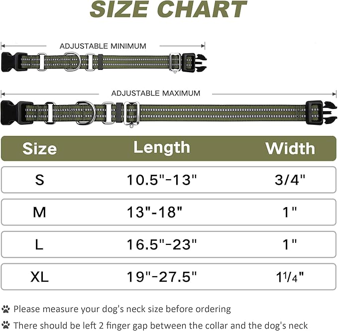 JOYEEIIOO Martingale Dog Collar, Adjustable Nylon Reflective Collar with Quick Release Buckle, No Pull Dog Training Collars for Small Medium Large Dogs (Forest Green, Large)