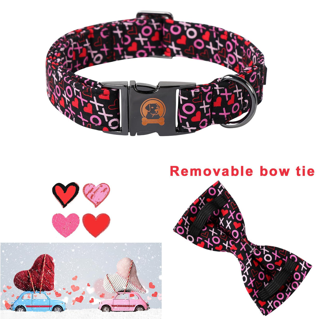 MR. CHUBBYFACE· Valentine's Dog Collar with Bowtie, XOXO Red Heart Dog Collar with Metal Buckle, Cute Adjustable Boy Girl Female Collars for Small Medium Large Dogs