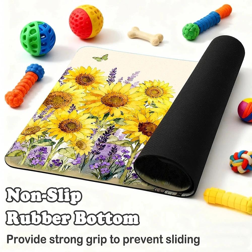 Dog Food Mat for Pet Cat Food Mat, Sunflower Absorbent Quick Dry Dog Bowl Mats for Food and Water, Non-Slip Cat Pet Feeding Mats for Floor Placemats 12"x20"
