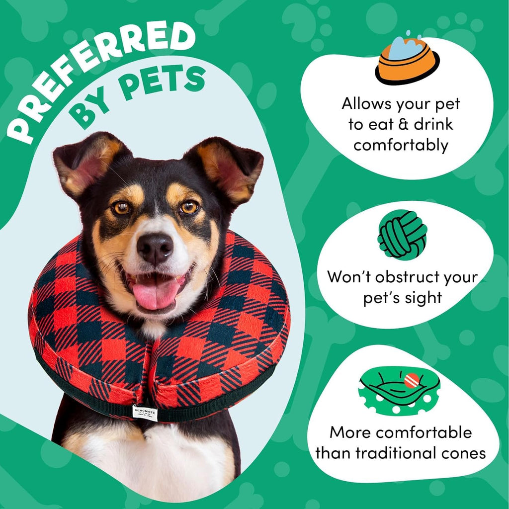 BENCMATE Inflatable Dog Cone Collar Alternative After Surgery Medium+,Plaid