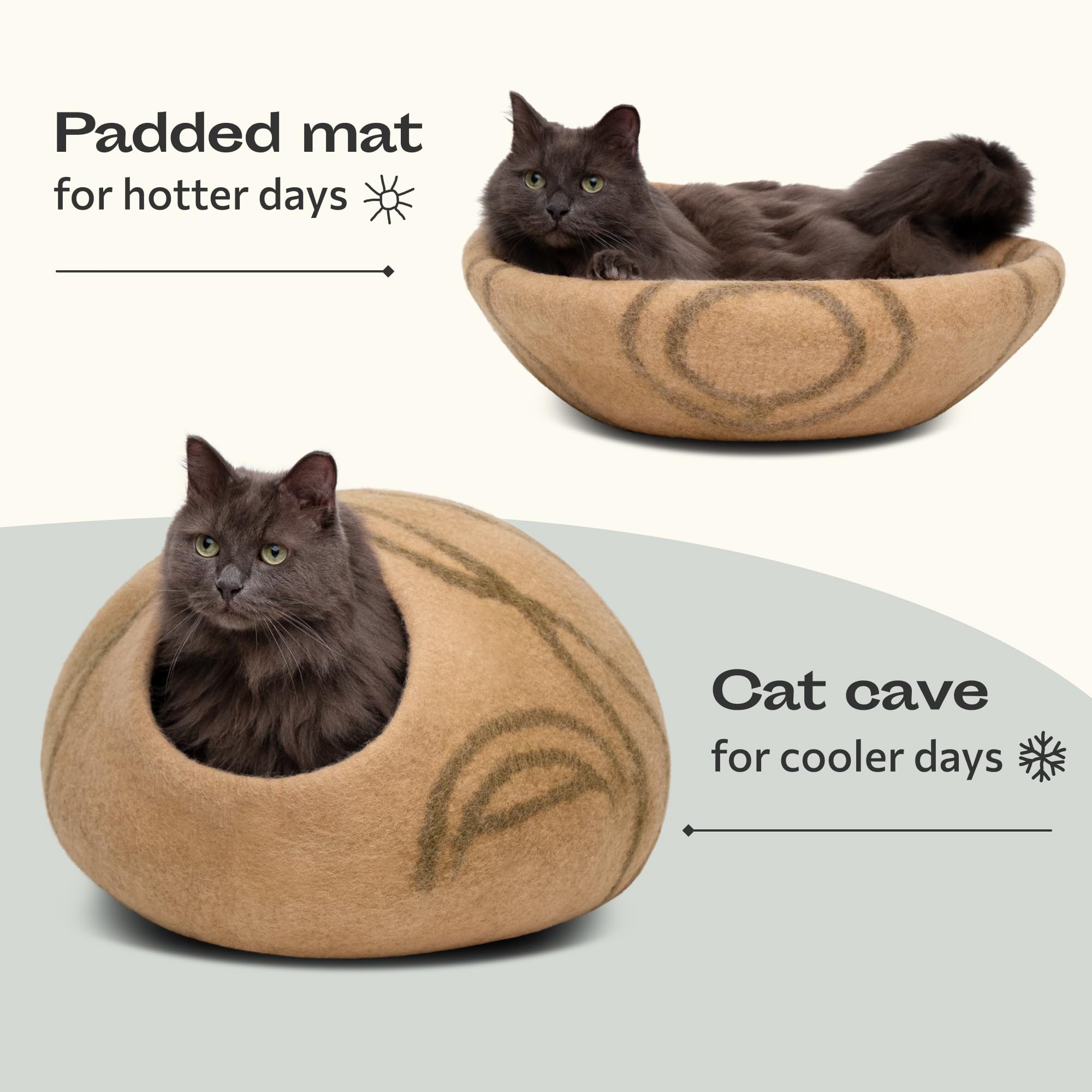 MEOWFIA Cat Cave - Merino Wool Bed for Indoor Cats (Beige, Medium)