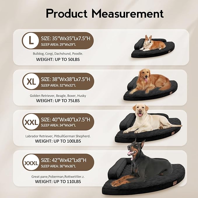 MEKIY Orthopedic Waterproof Dog Bed with Sides for Large Medium Dogs