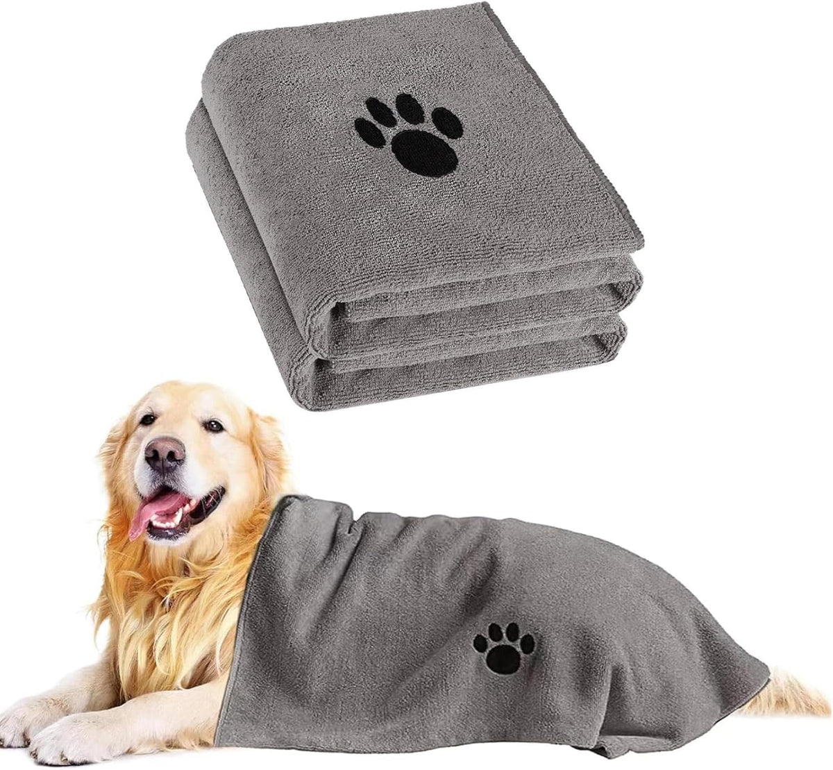 Puomue 3 Pack Microfiber Dog Towels for Drying Dogs, Super Absorbent and Soft Pet Grooming Towel, 40 Inch X 23.6 Inch, Perfect Dog Drying Towels for Large, Medium or Small Dogs, Grey