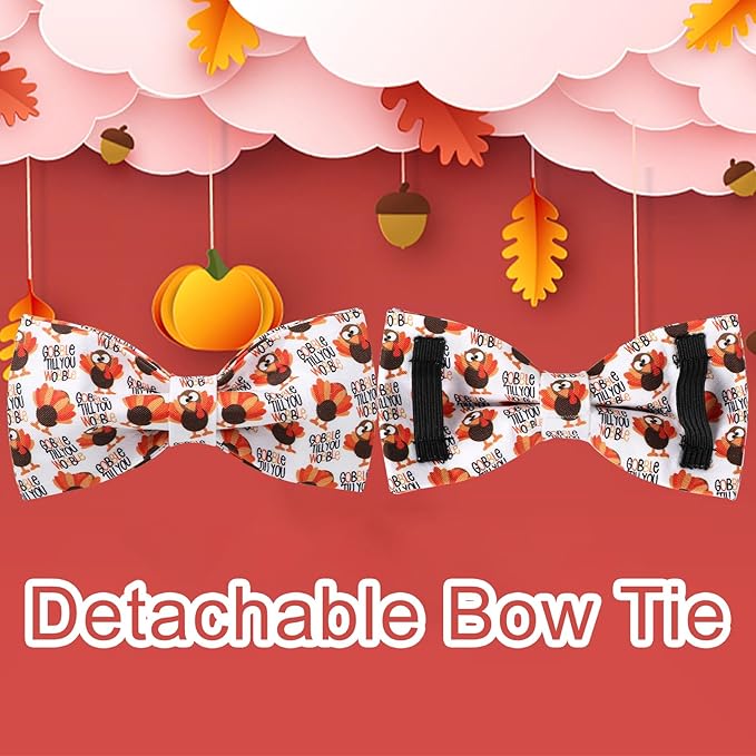 UP URARA PUP Thanksgiving Dog Collar with Bow Tie, Turkey Cotton Bowtie Collar for Puppy Girl Dog or Cat, Autumn Bow Tie Collar with Durable Metal Buckle, Turkeys Pet Collar,M, Neck 13.5-22in