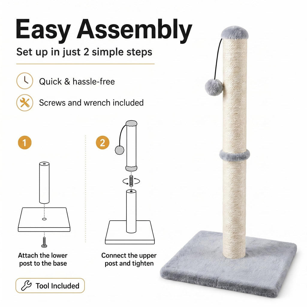 Dimaka 29" Height Tall Cat Scratching Post, Claw Scratcher with Sisal Rope and Covered with Soft Smooth Plush, Vertical Scratch [Full Strectch] for Standard Size Cats(Grey, 29 inches for All Cats)