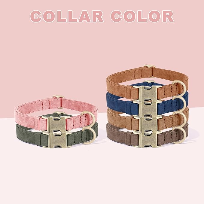 Genuine Leather Dog Collar - Adjustable Pet Collar with Quick Release Metal Buckle, Soft Skin Friendly Real Leather Collar for Small, Medium, Large Dogs (Pink, M：Fit 12-20" Neck)