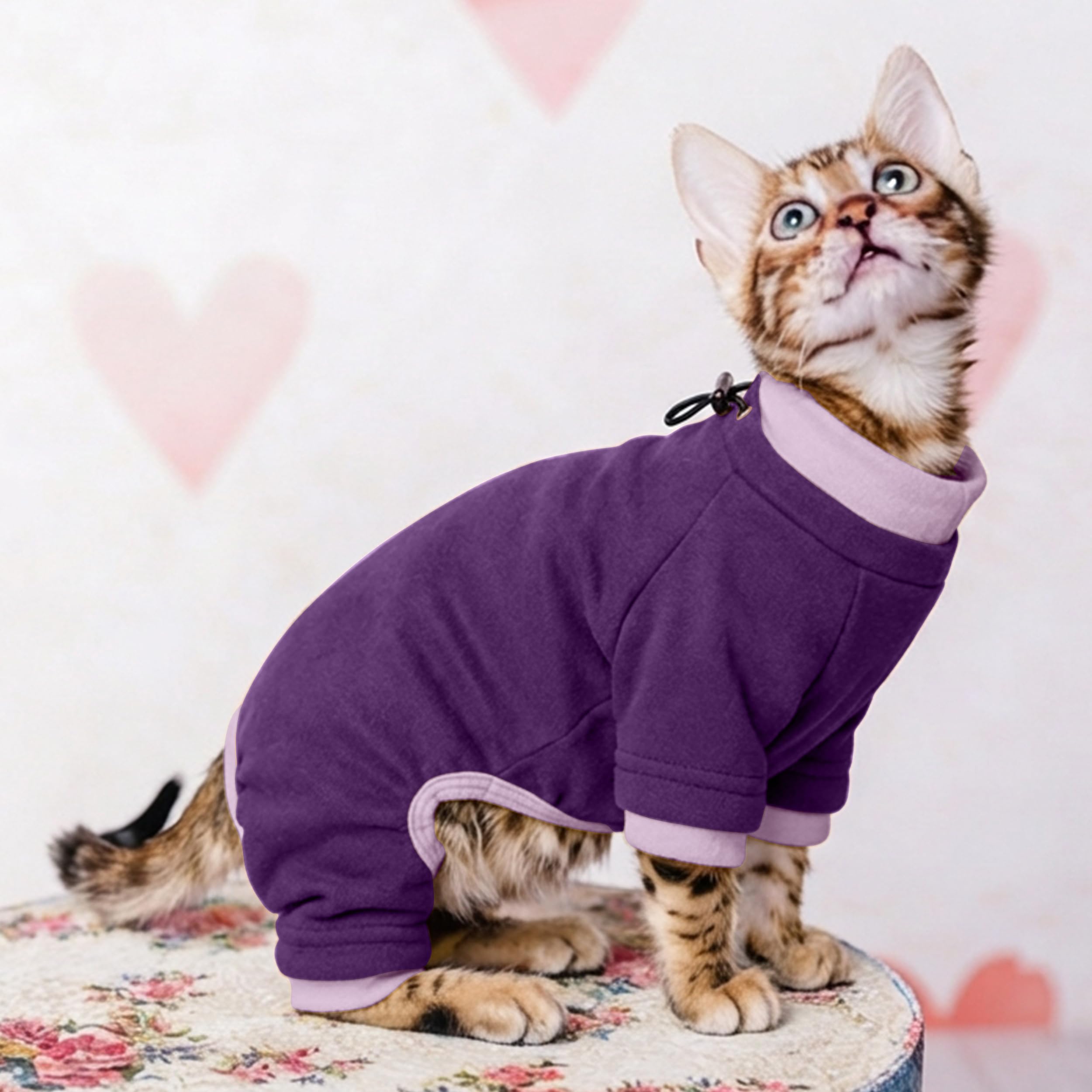 PUMYPOREITY Cat Calming Sweater – Helps Reduce Licking & Grooming Habits, Daily Comfort Shirt for Anxious Cats, Lightweight Fabric for Fur Control, Purple, S