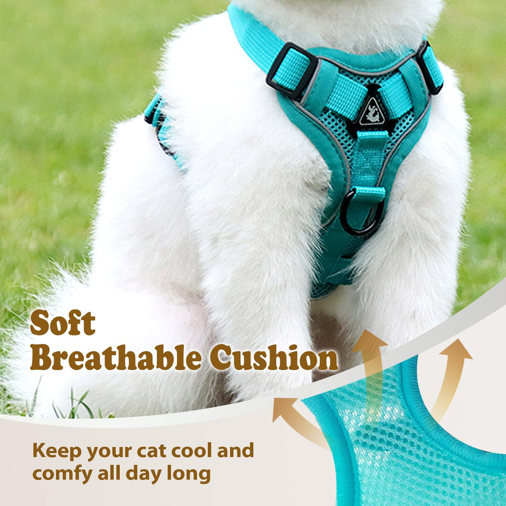Cat Harness and Leash for Walking, Escape Proof Soft Adjustable Vest Harnesses for Cats (Emerald, L: Cat Weight 11-16.5 LB)