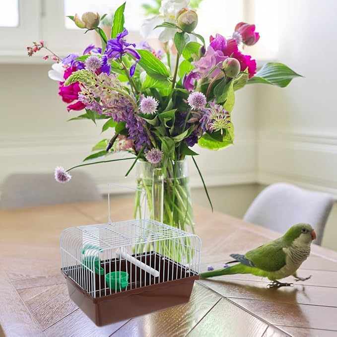 Toddmomy Portable Bird Cage Bird Carrier Travel Cage with Perch Food Box and Water Dispenser Spacious Small for Parakeet Finch Canary 9.29 X 6.57 X 6.29 in