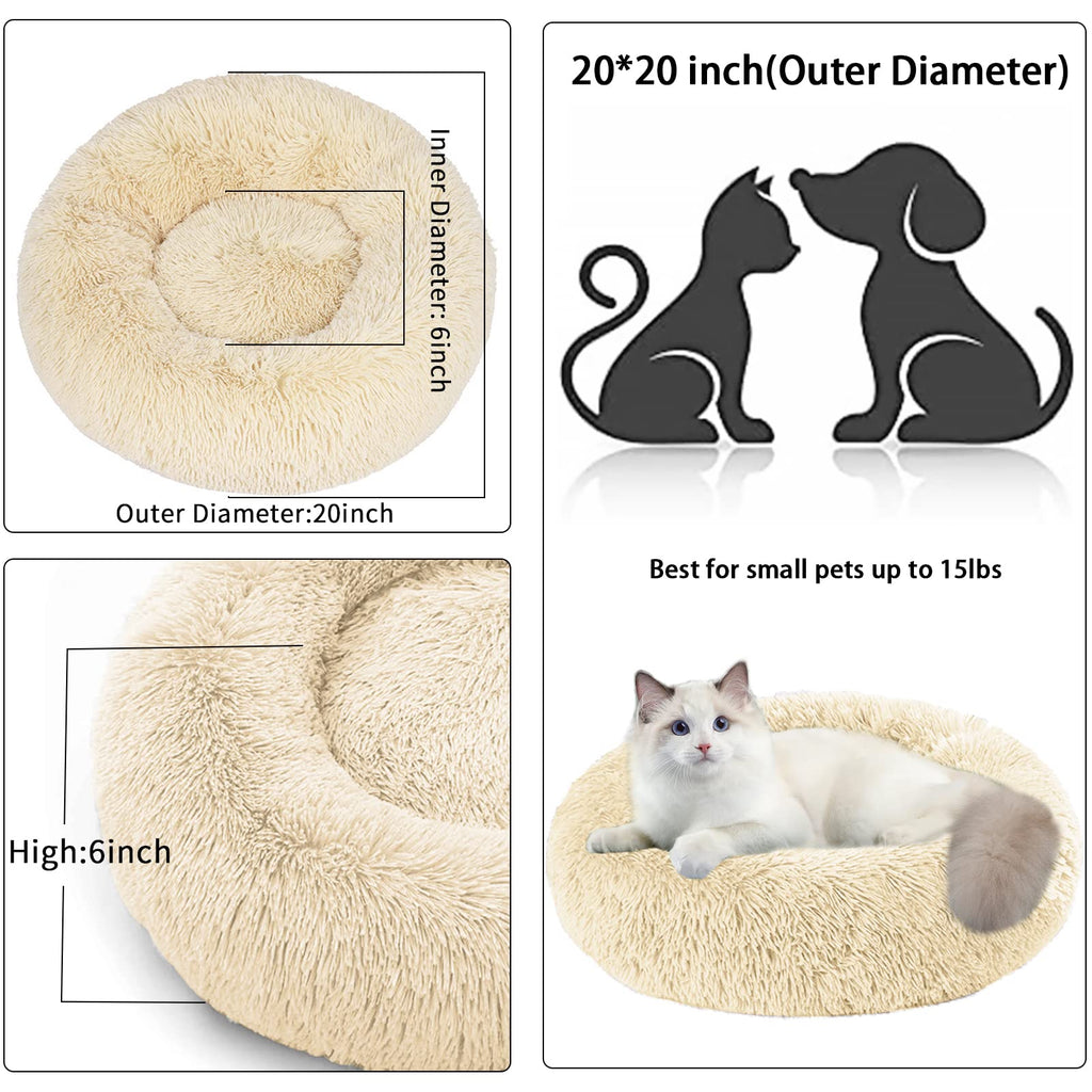 Cat Beds for Indoor Cats,20 Inch Dog Bed for Small Melium Large Dogs, Washable-Round Pet Bed for Puppy and Kitten with Slip-Resistant Bottom