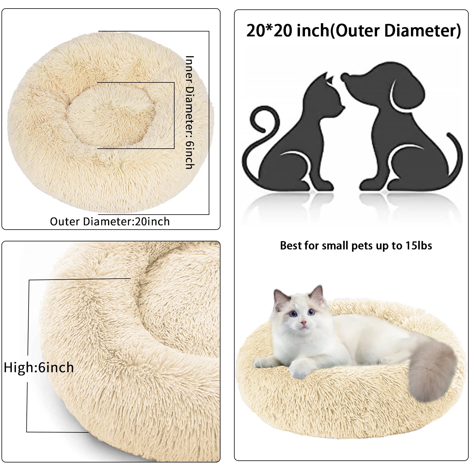Cat Beds for Indoor Cats,20 Inch Dog Bed for Small Melium Large Dogs, Washable-Round Pet Bed for Puppy and Kitten with Slip-Resistant Bottom
